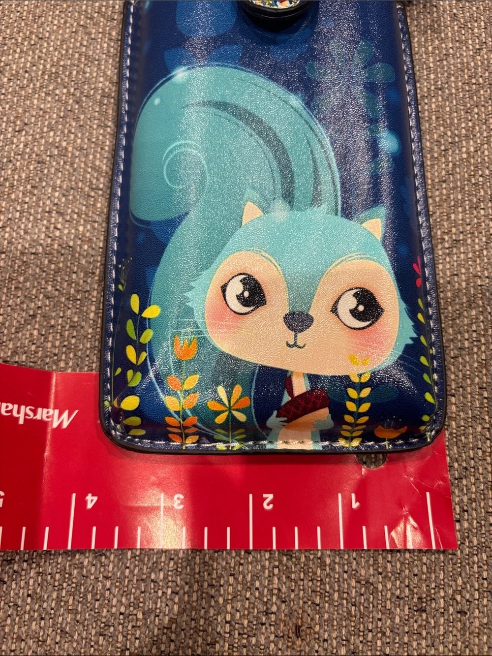 Panimal Blue Cartoon Squirrel Crossbody Phone Pouch with Brown Strap